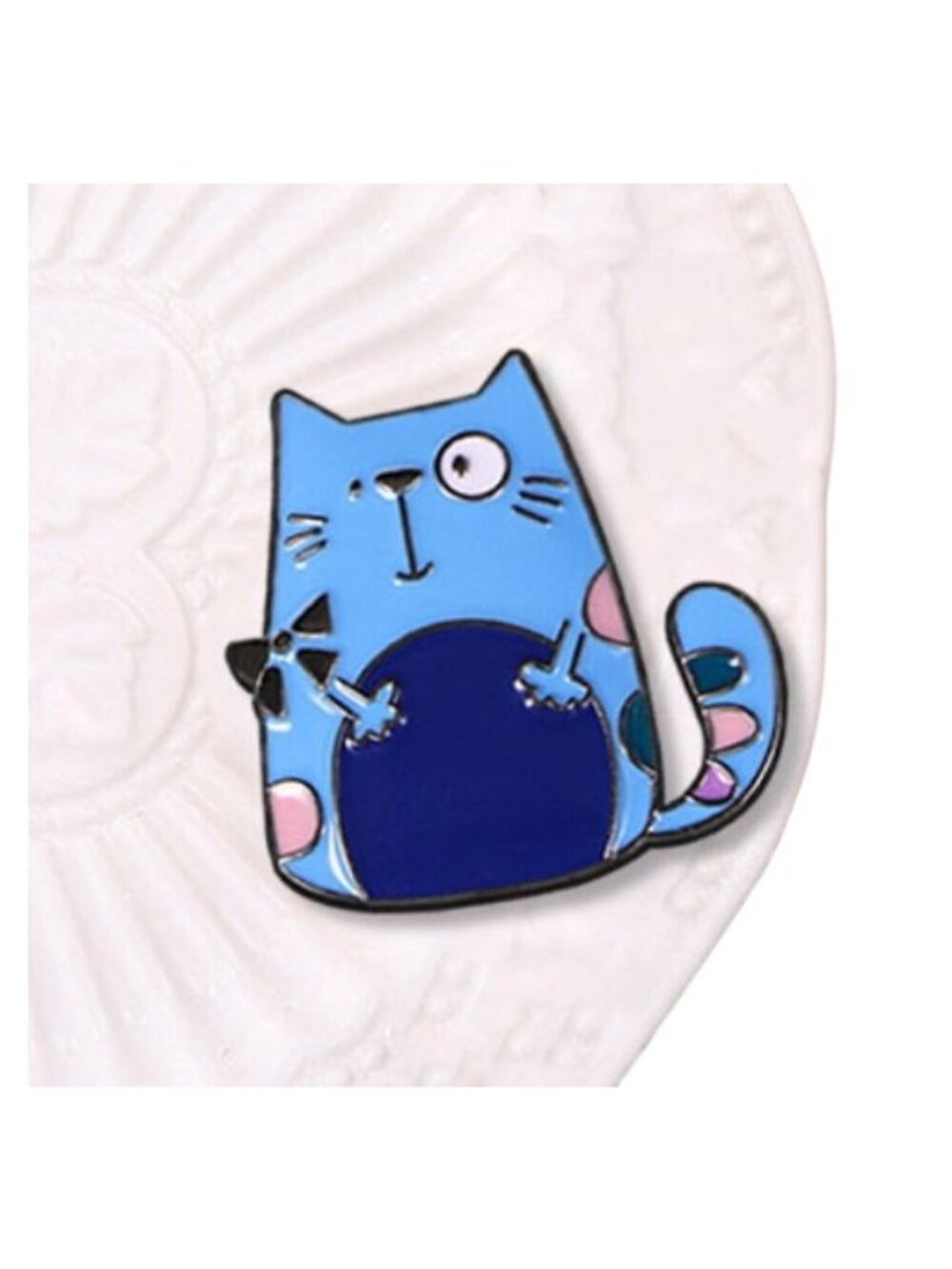 Cute Blue Cartoon Cat Enamel Lapel Pin Brooch